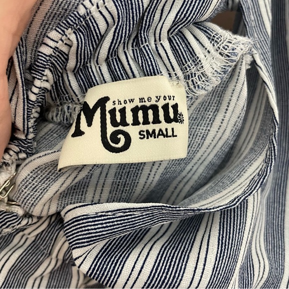 Show Me Your Mumu Melissa Blue and White Striped Bow Front Romper Size Small - Picture 5 of 6